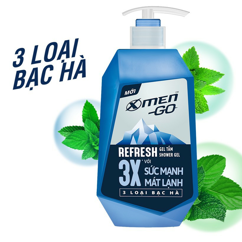 Gel tắm Xmen Go Refresh 3 loại bạc hà 650ml