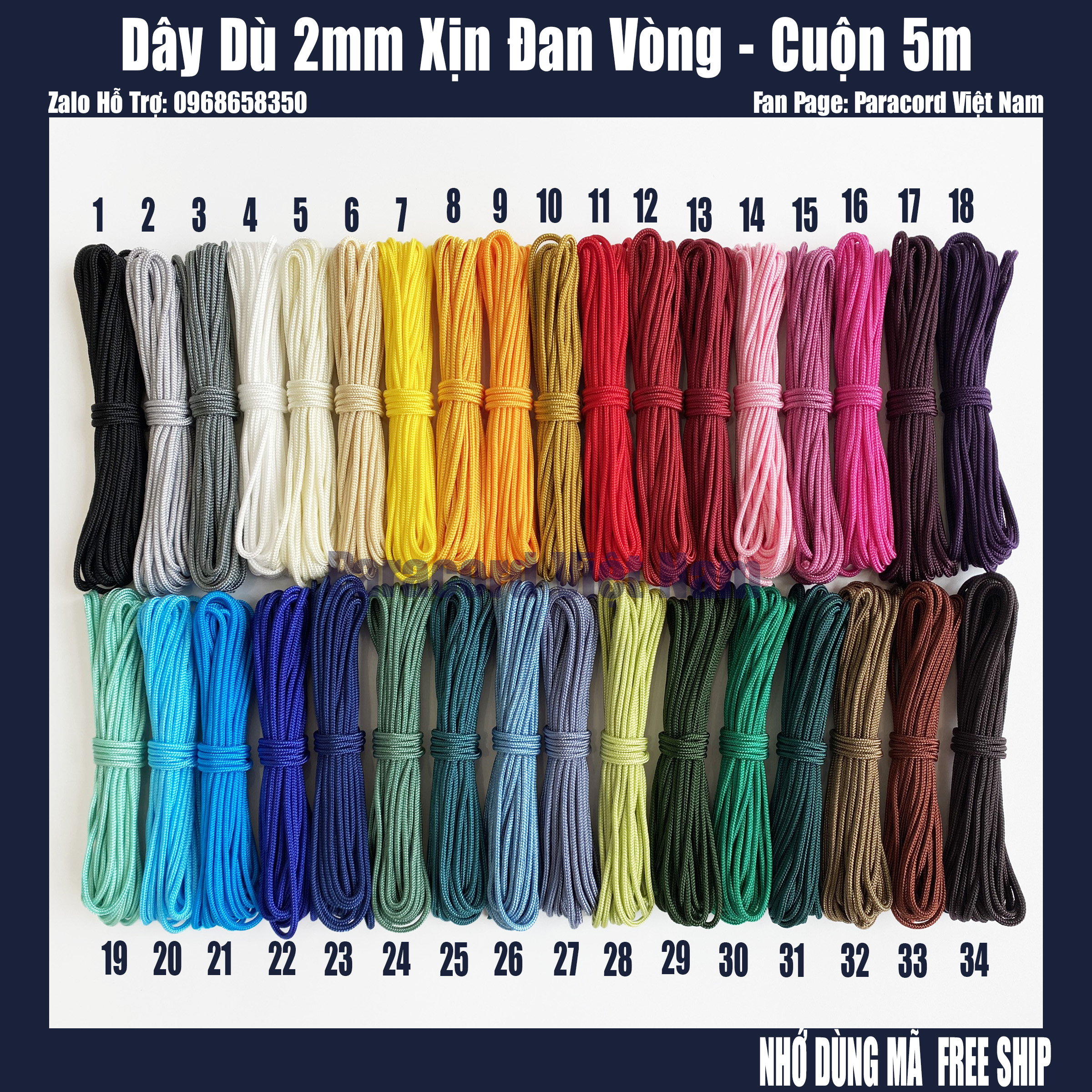 Dây Dù 2mm Đan Vòng Tay - Cuộn 5 Mét