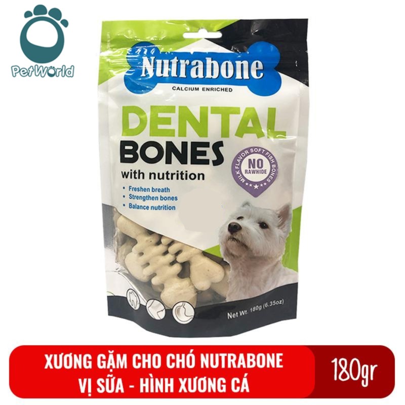 Xương cho chó vị sữa Nutrabone 180gr hình xương cá - Xương gặm sạch răng cho chó