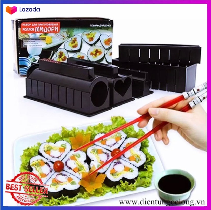 Bộ Dụng Cụ Làm Sushi 10 Món, Bộ Làm Sushi Bộ Cuộn Cơm Khuôn Bếp Dễ Dàng, Dụng cụ cuộn sushi bằng nhựa Nhật Bản chất liệu an toàn bề mặt chống dính không làm nát cuộn cơm.