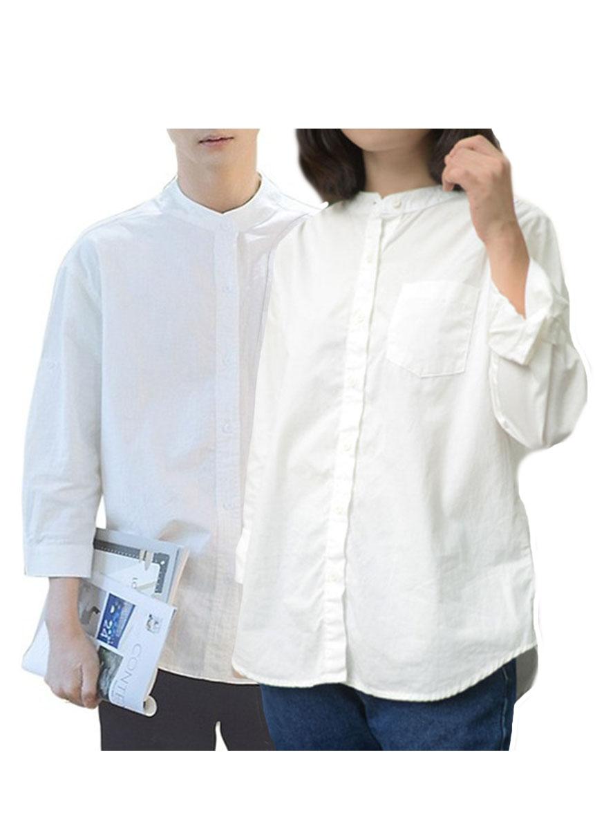 Áo sơ mi đôi cổ tầu form rộng (Trắng)