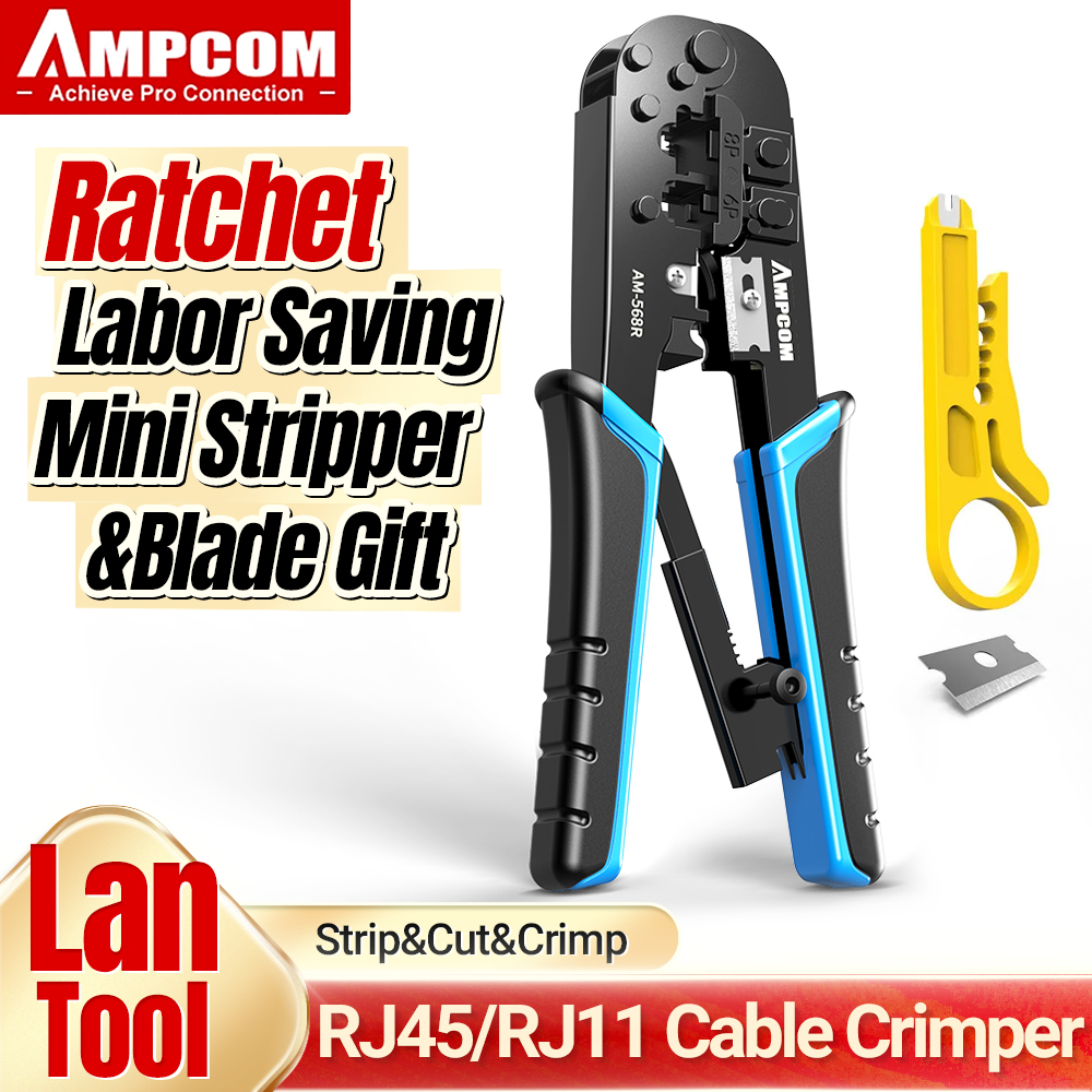 Ampcom RJ11 RJ45 Kìm bấm cốt công cụ mạng Ethernet Cáp LAN Kìm Cắt Kìm nhổ đinh Modular 8p RJ45 và 6P RJ12 RJ11