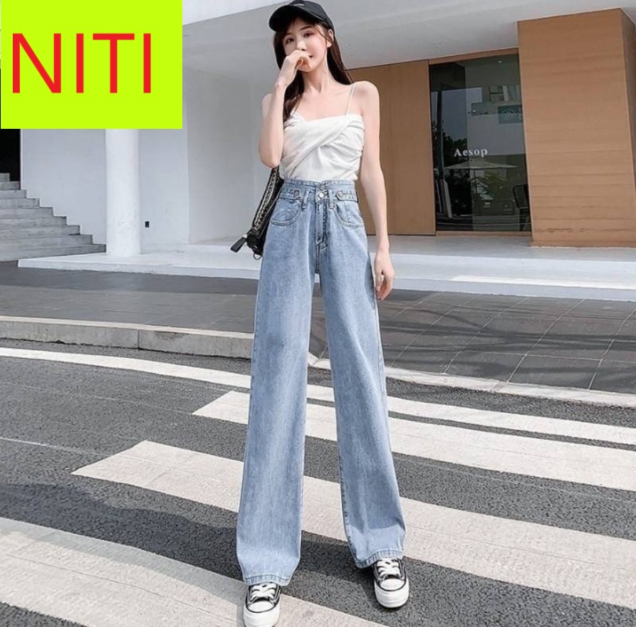 [HCM][ SIÊU HOT!! ] QUẦN JEAN NỮ LƯNG CAO KIỂU QUẦN JEAN ỐNG RỘNG NỮ MÀU XANH NHẠT LƯNG CAO NITI 2 NÚT PHỐI ĐAI SIÊU ĐẸP SIÊU CÁ TÍNH CỰC THỜI THƯỢNG DỄ DÀNG MIX ĐỒ-NY035