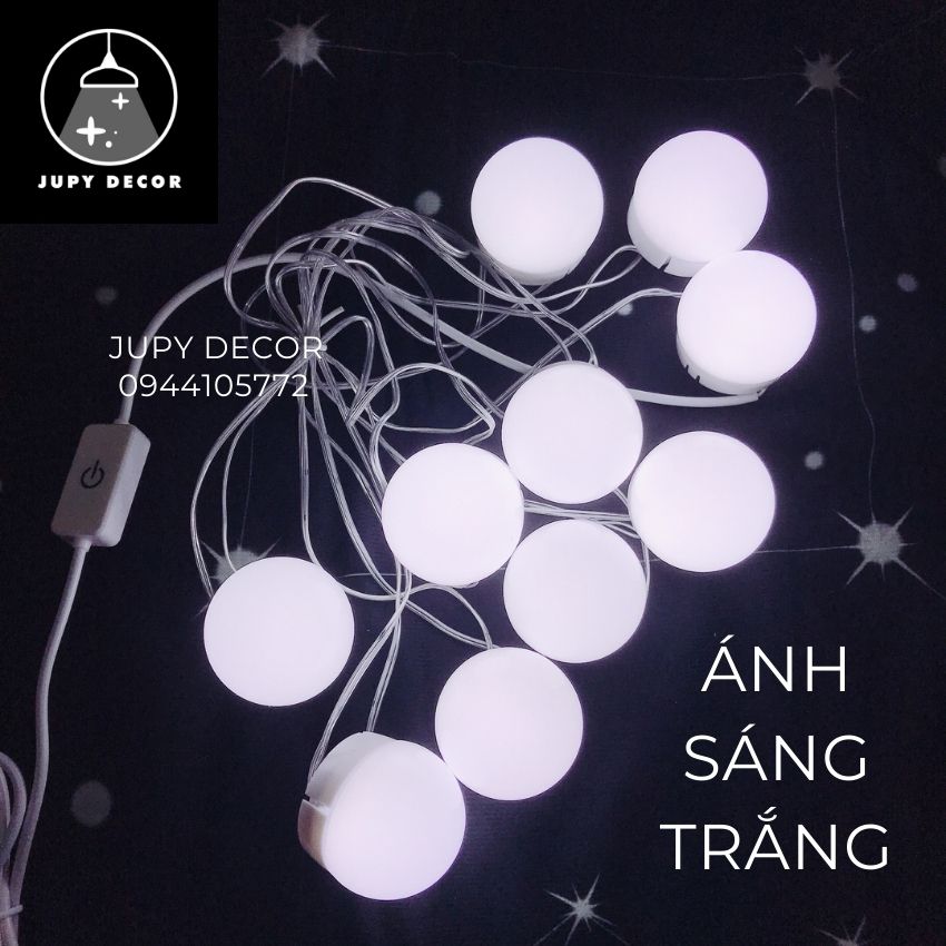 [FREESHIP] Bộ 6/10/14 Bóng Đèn Dán Gương Trang Điểm Ánh Sáng Trắng, Chỉnh 3 Màu Ánh Sáng Vàng Ấm JD02 Đèn Led Bóng Tròn Gắn Gương Cổng USB, Điện 5V Không Cần Khoan Đục Lỗ, Trang Trí Gương, Có Công Tắc, Tặng Keo 2 Mặt Jupy Decor