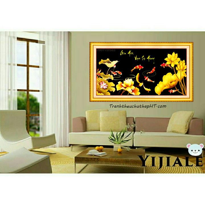 [HCM]Tranh thêu chữ thập cá chép sen vàng Gia hòa vạn sự hưng LV3278 - tự thêu