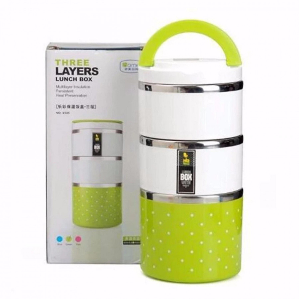 Cặp lồng cơm 3 tầng giữ nhiệt chấm bi ruột inox - giao màu ngẫu nhiên