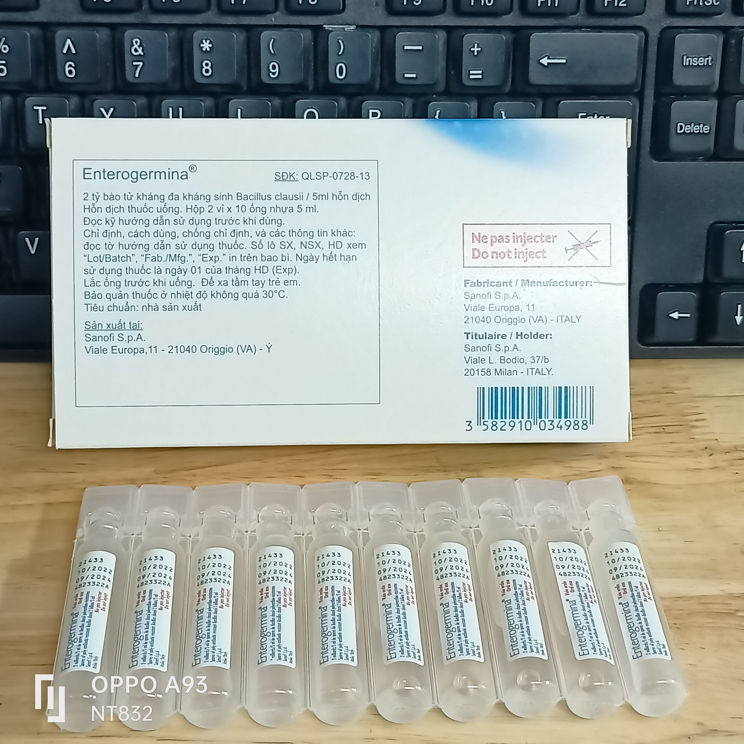 men vi sinh Enterogermina 2 tỷ/5ml (20 ống x 5ml)