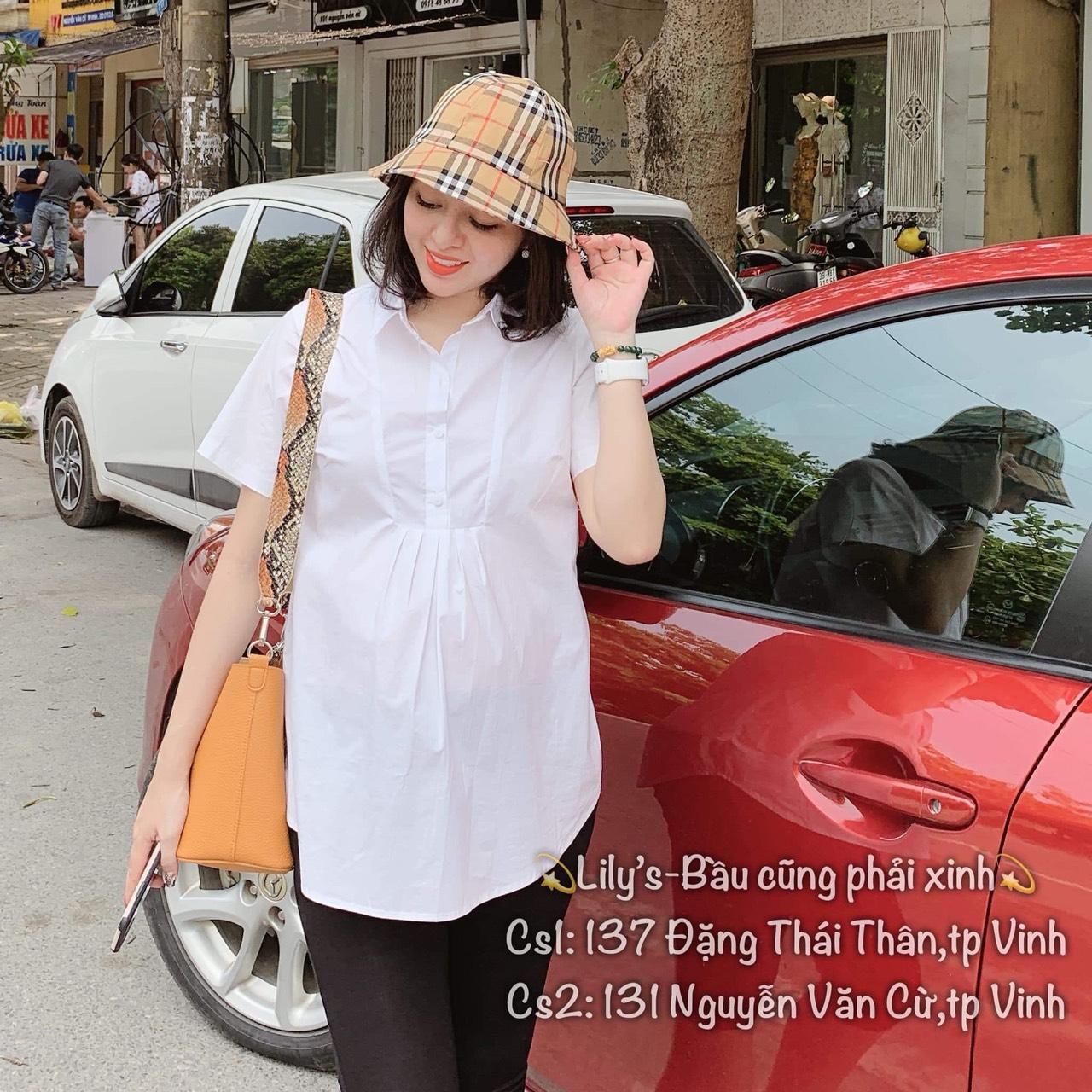 Áo bầu sơ mi trắng cộc tay