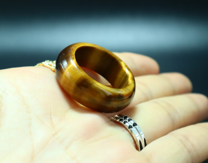 [HCM]( mẫu mới) Nhẫn đá thạch anh mắt hổ vàng nâu mệnh thổ kimhàng y hìnhbao đẹp