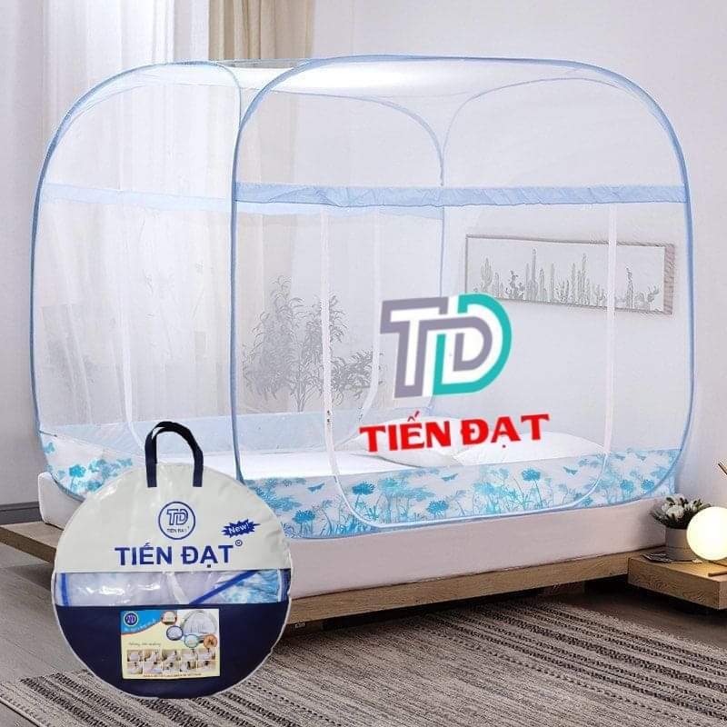 Màn chụp tự bung tiến đạt việt nam loại 1 - màn chụp tự bung tiến đạt nhiều kích thước đỉnh vuông màu trắng chân diềm hoa xanh