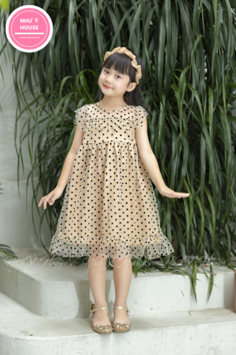 Váy đầm công chúa bé Gái chấm bi 2 lớp phối lưới💕𝑭𝑹𝑬𝑬𝑺𝑯𝑰𝑷  💕Váy Bé Gái -Đầm bé gái Hàng Thiết Kế Cao Cấp VNXK Bé