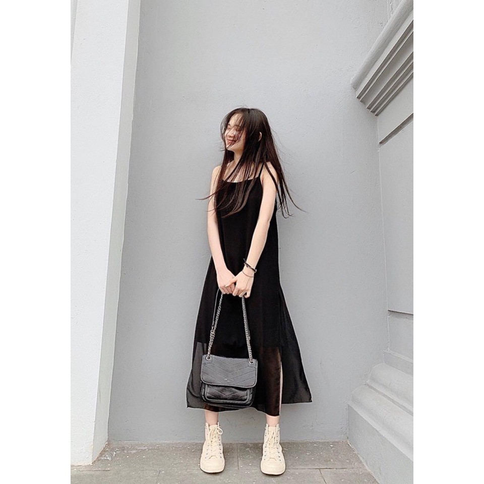 Váy hai dây VOAN TRẮNG ĐEN cực xinh