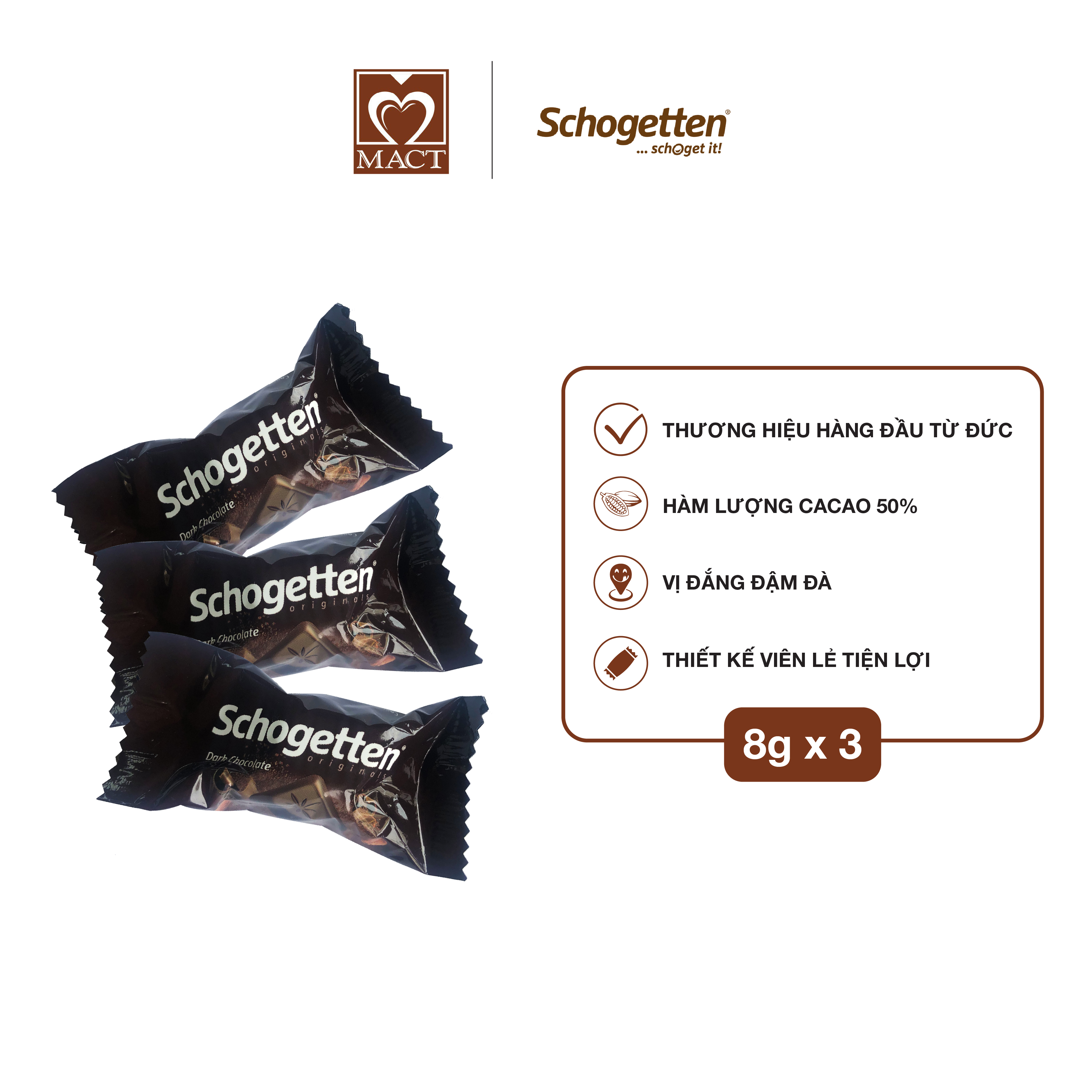 Combo 3 viên sôcôla SCHOGETTEN - Vị Đắng - 8.3gx3