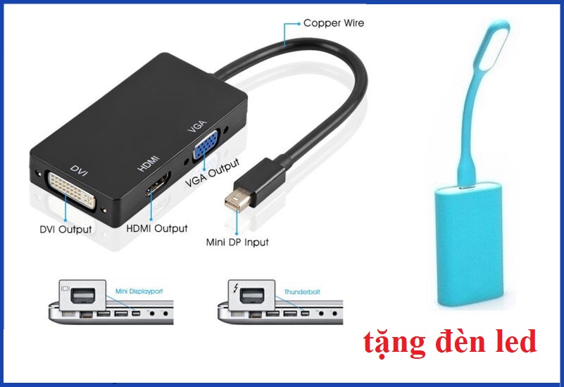 Cáp mini displayport to hdmi + vga + dvi