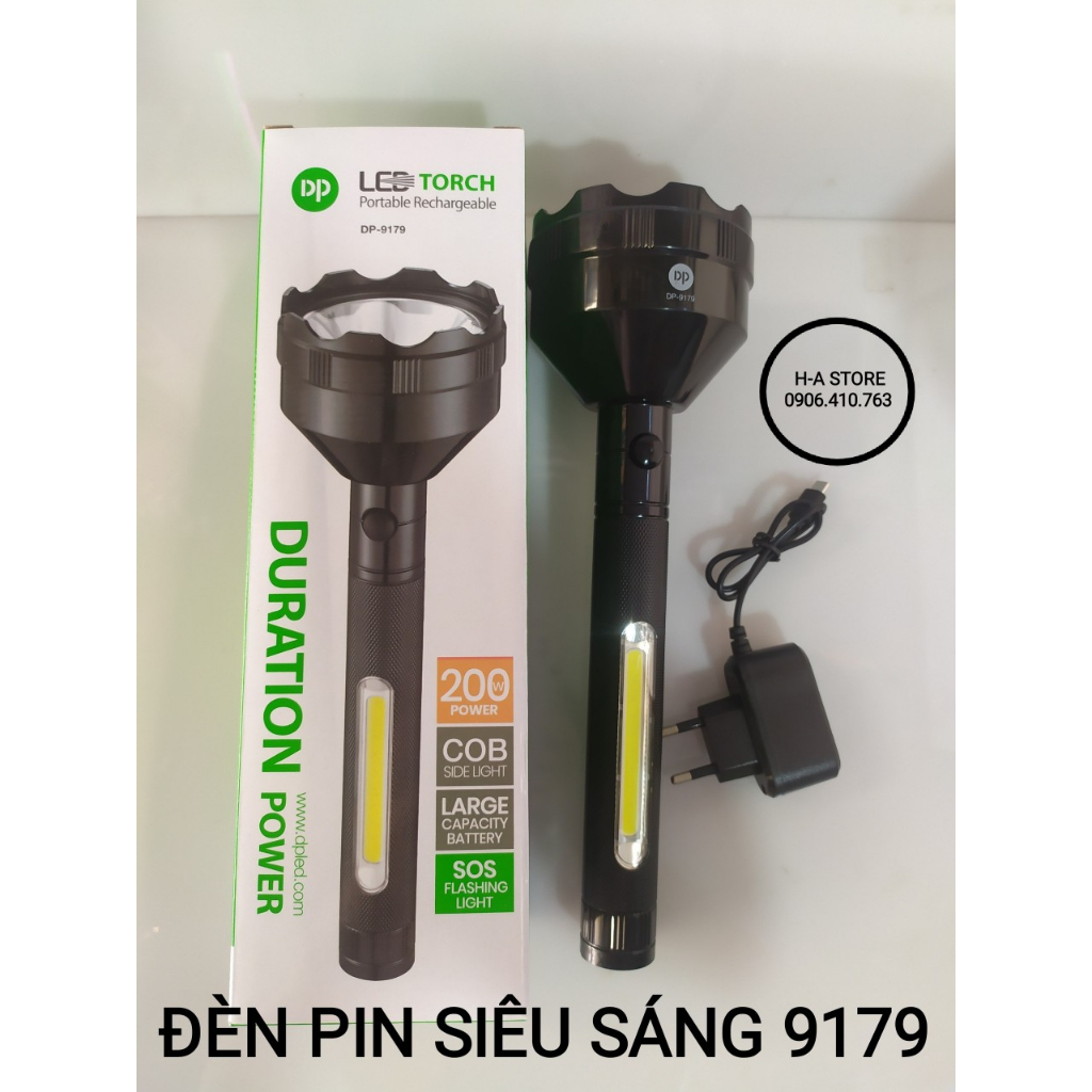 Đèn pin sạc DP 9179 cầm tay siêu sáng có đèn led bên hông