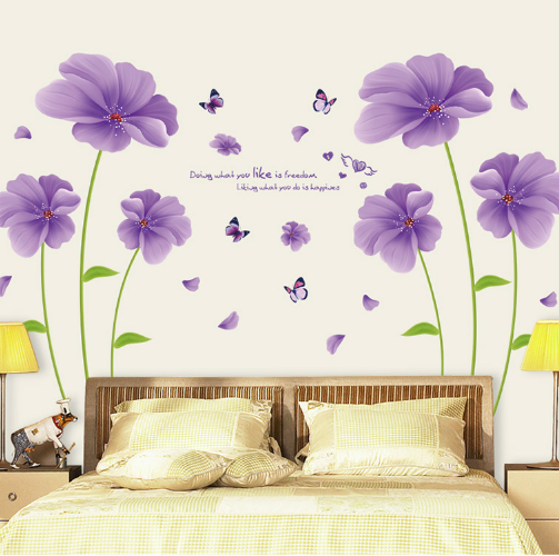 DECAL DÁN TƯỜNG ĐÔI HOA 5 CÁNH TÍM