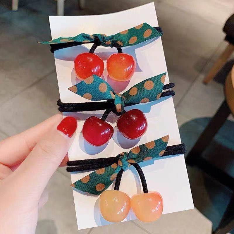 Set 3 dây cột tóc trái cherry xinh xắn DC 13 Dây cột tóc buộc tóc hình trái cây