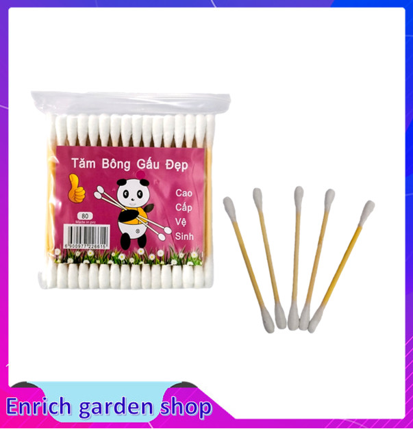 Gói 80 tăm bông cán gỗ tiện lợi - tăm bông gấu