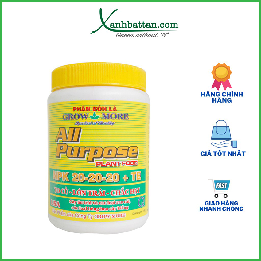 Phân Bón NPK Growmore All Purpose 20-20-20+Te Lọ 100 Gram