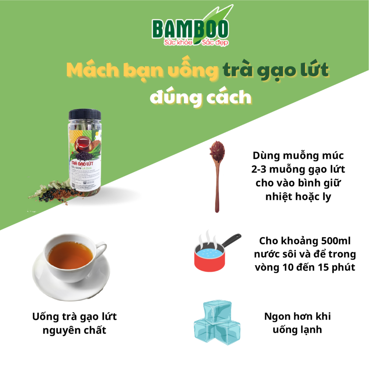 Combo 3 Trà Gạo Lứt Đậu Đen Lá Dứa 350g - Bamboo