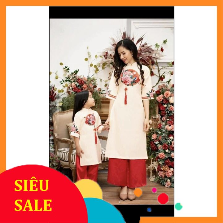 Áo dài cách tân mẹ và bé chất lụa mịn hai da cao cấp