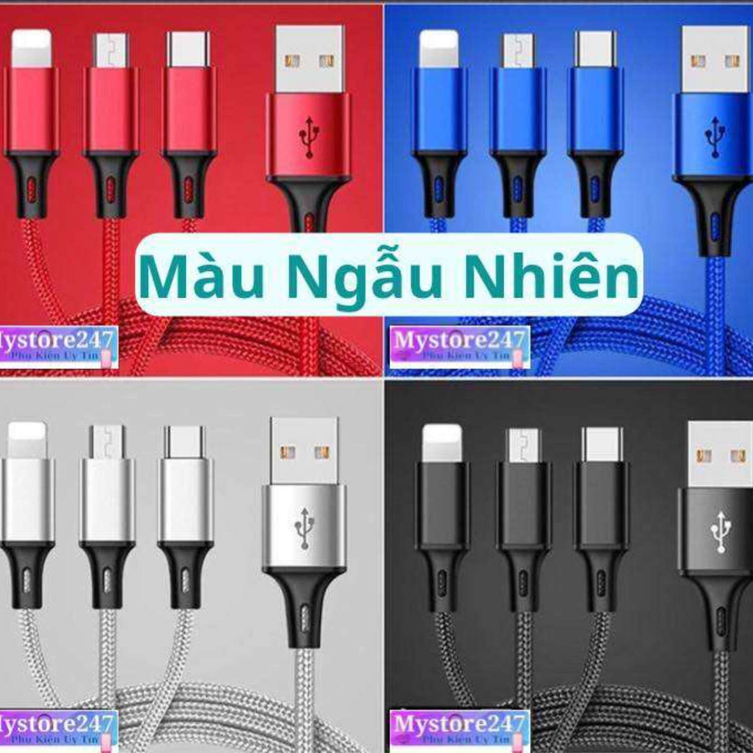 Dây cáp sạc 3 trong 1 sạc nhanh dài 1m2 sạc 3 đầu micro usb type c 3 trong 1 chống đứt, chống rối