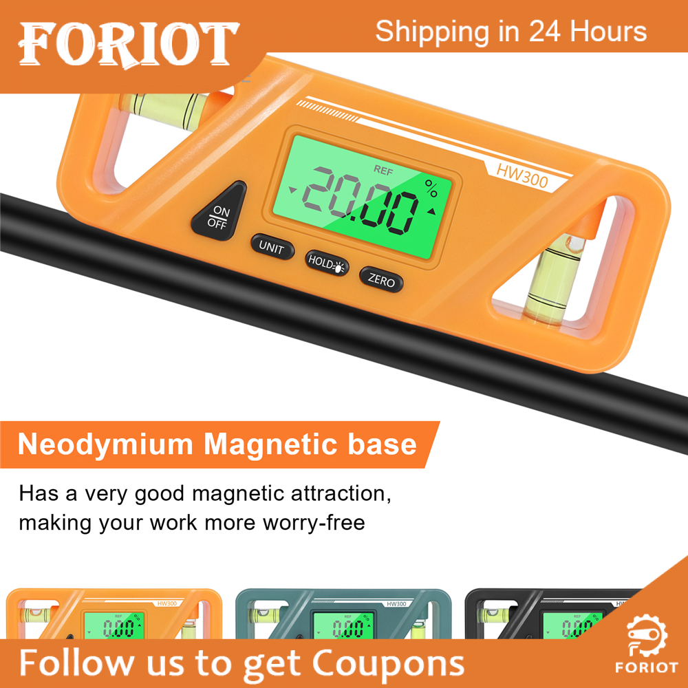 Foriot HW-300 90 Degree Ruler Digital Display Inclinometer Level Meter Protractor Angle Meter Digital Protractor Inclinometer Level Meter Goniometer Measuring Inclinometer Magnet