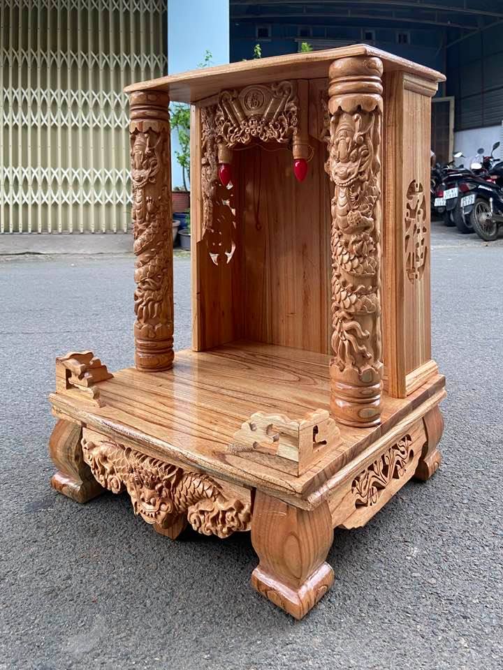 Bàn thờ thần tài gỗ xoan có cột 48 X 68CM ( Hàng đẹp )