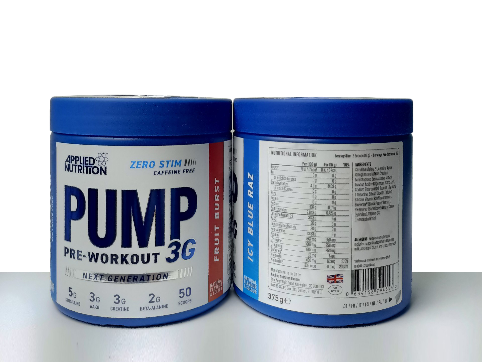 Pump 3G Pre Workout Applied Nutrition 50 scoops có caffein