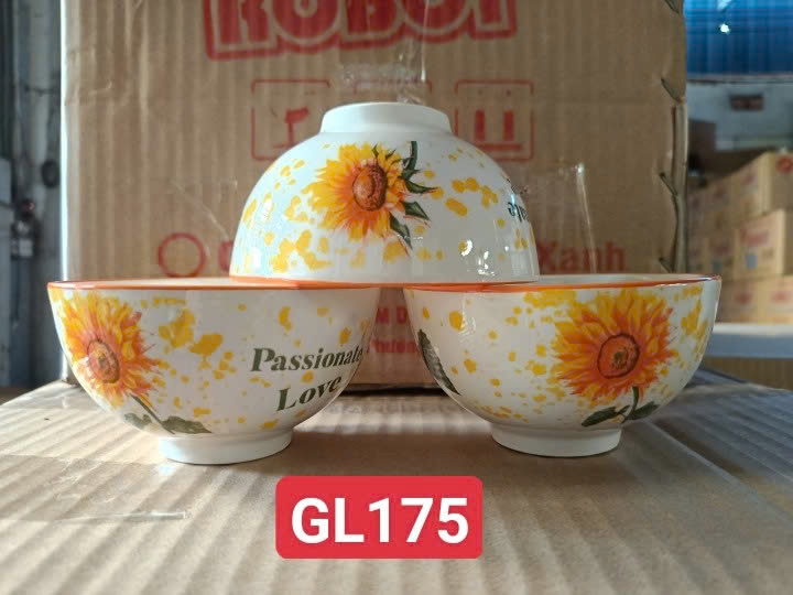 combo 10 chén sứ, 5 chén cơm hoa GL168, chén cơm sứ trắng 11cm