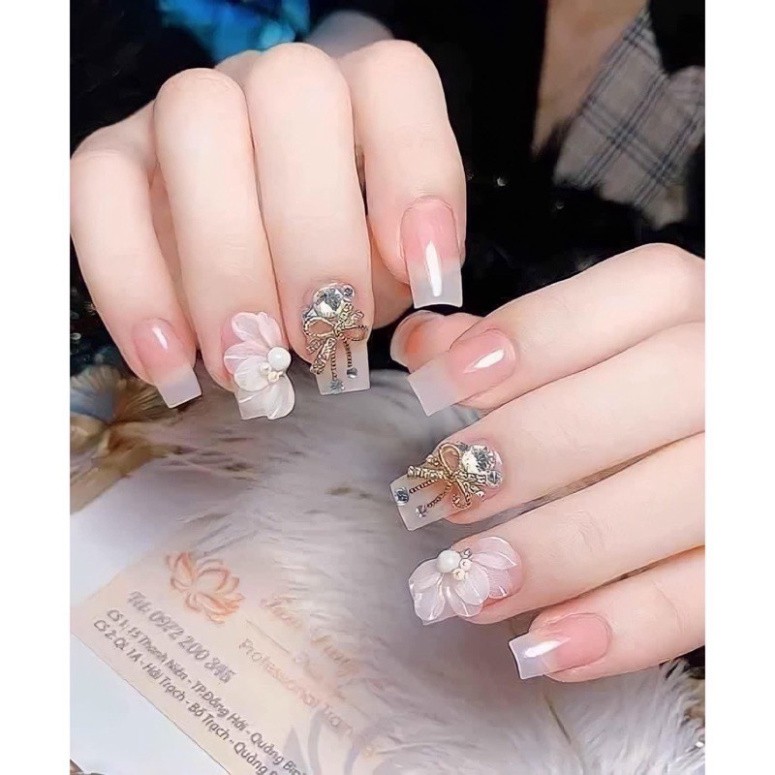 Charm gắn móng , charm nơ đá đính móng màu vàng