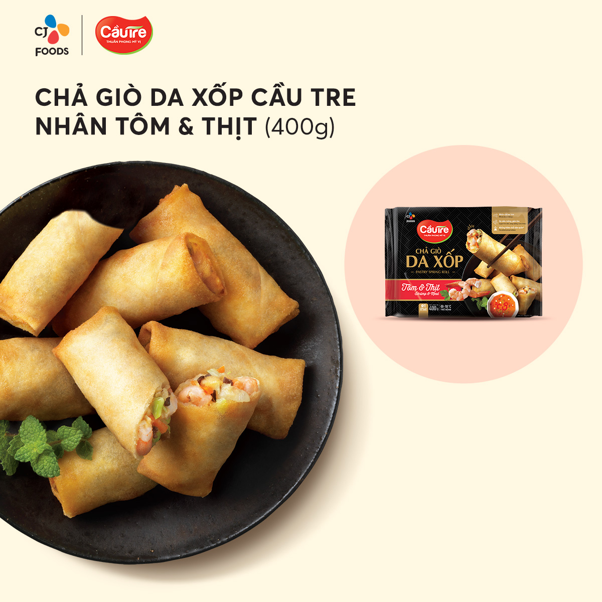 [Fast Delivery] Cau Tre Sponge Spring Rolls Filled with Shrimp and Meat 400g