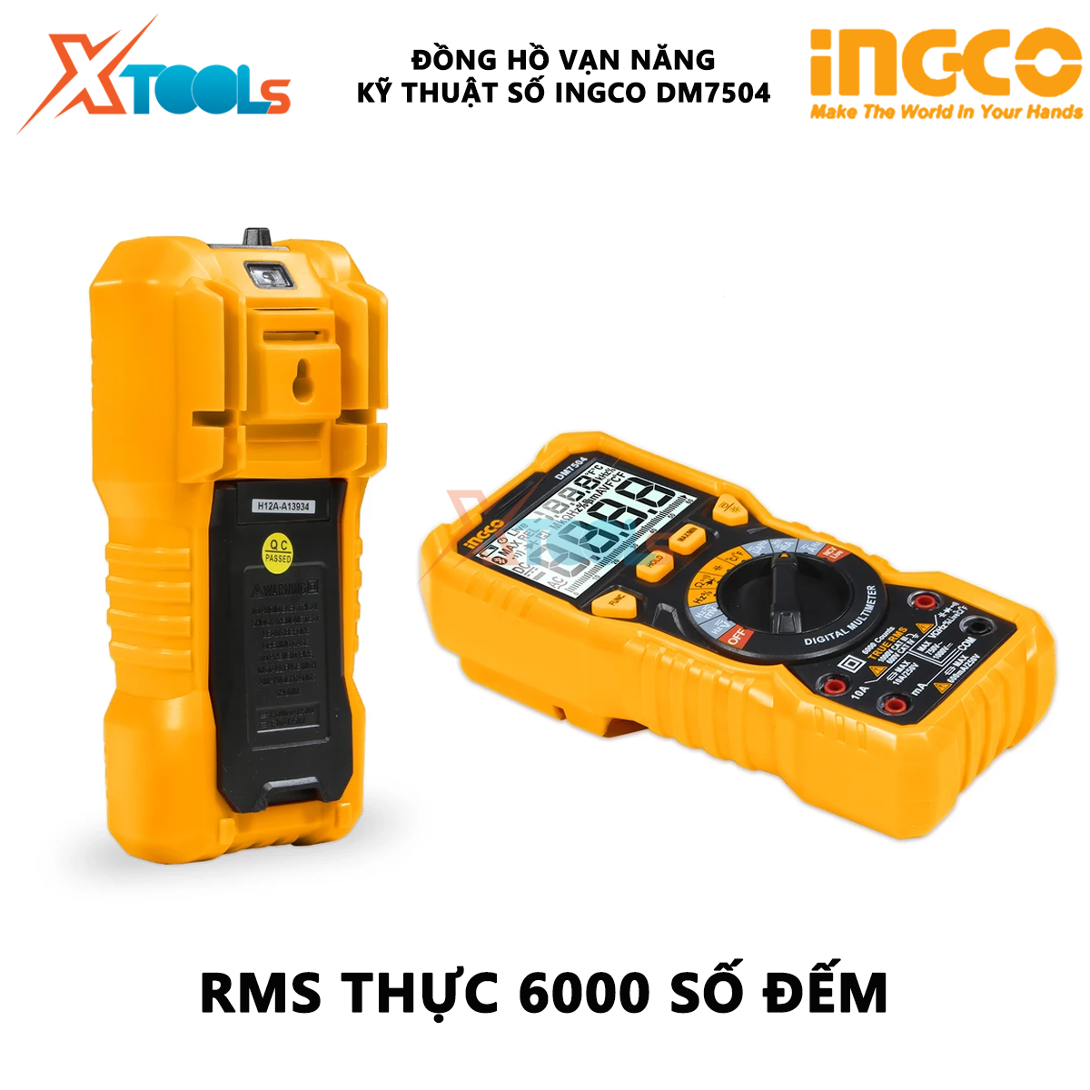 Đồng hồ vạn năng kỹ thuật số INGCO DM7504 Đồng hồ đo điện RMS Tần số, đo điện áp, dòng điện AC/DC, đo tần số và nhiệt độ