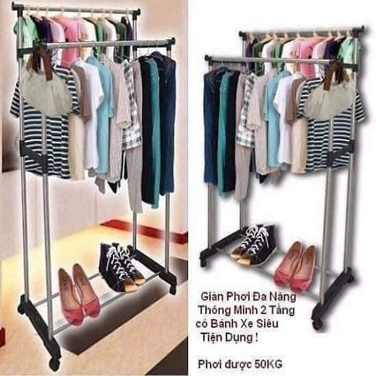 GIÀN PHƠI 2 TẦNG PHƠI QUẦN ÁO TIỆN LỢI