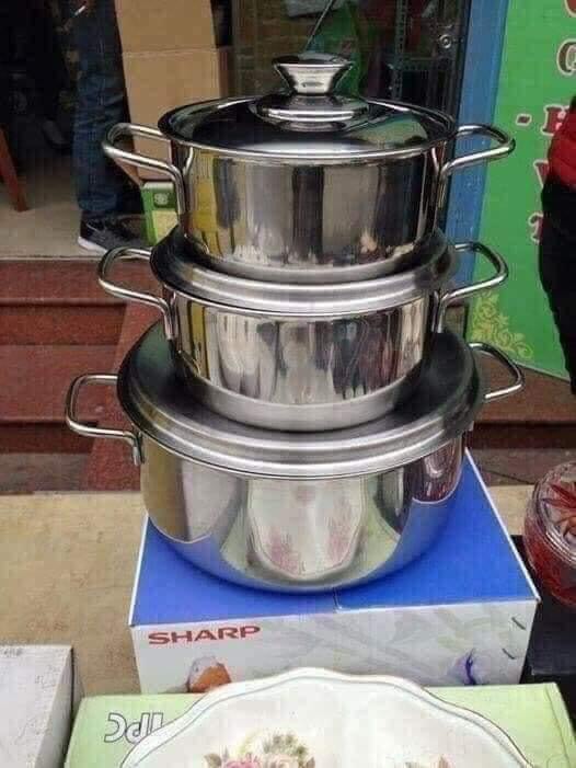 BỘ 3 NỒI SHARP NẮP INOX CAO CẤP DÙNG ĐƯỢC BẾP TỪ