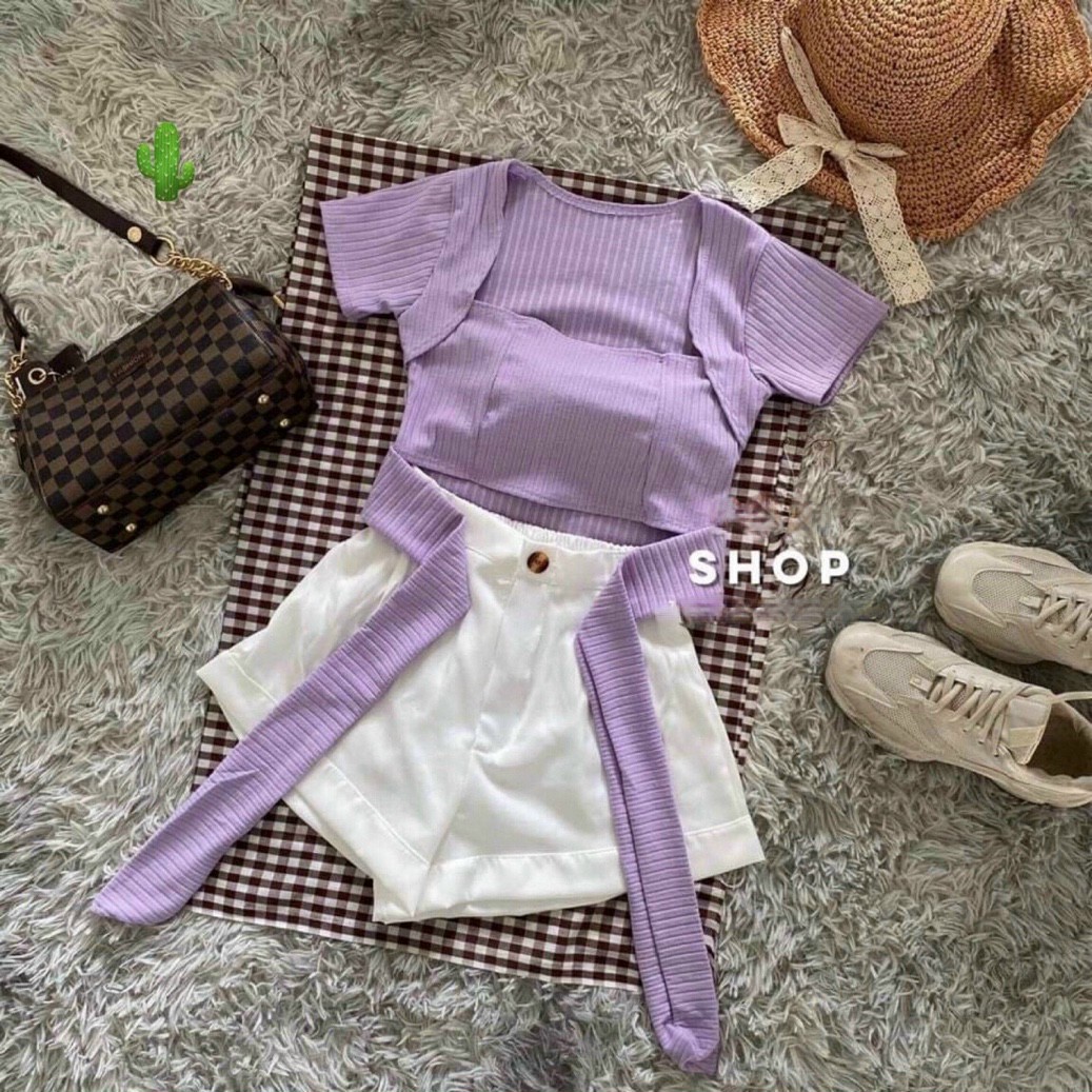 ÁO THUN NỮ ÁO THUN NỮ CROPTOP CỔ VUÔNG ÁO THUN TAY NGẮN ÁO THUN CỘT DÂY NƠ EO FORM 45KG