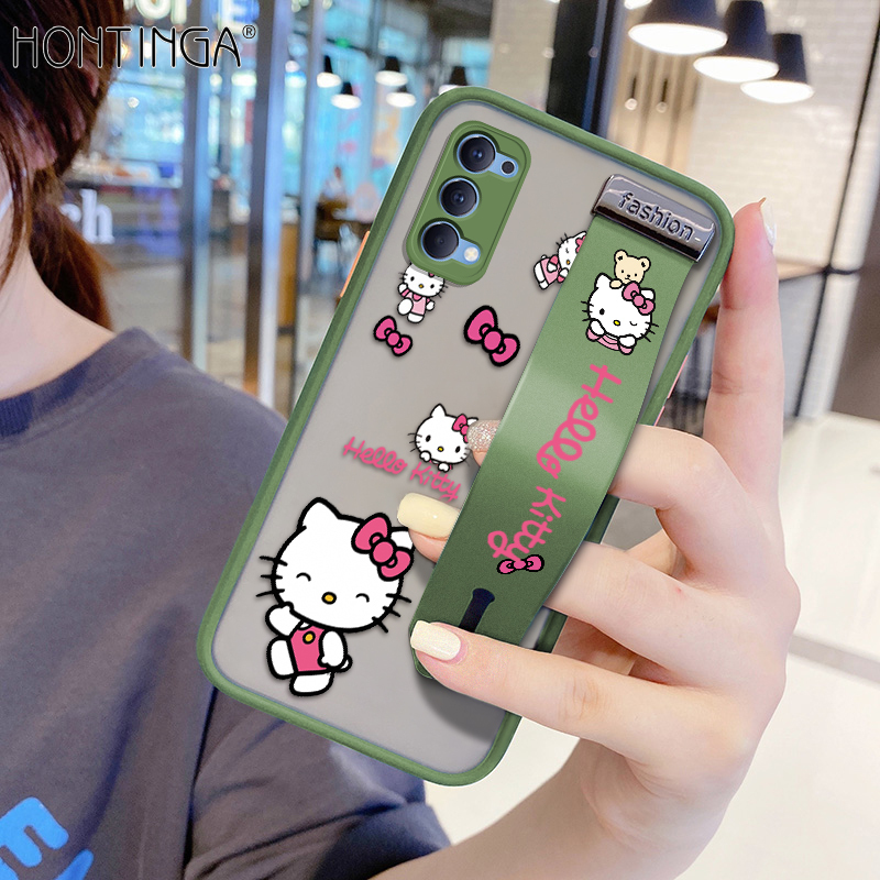 Hontinga Vỏ Trường Hợp Ốp Cho OPPO Ren4 Reno 4 4G Ốp Hoạt Hình Hello Kitty Đáng Yêu Ống Kính Toàn Bộ Lưng Mờ Chống Sốc, Máy Ảnh Bảo Vệ Ốp Lưng Điện Thoại Trong Suốt Ốp Cứng Cho Bé Gái