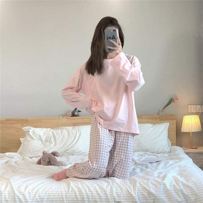 đồ bộ mặc nhà dài tay Quảng Châu vải lụa sữa