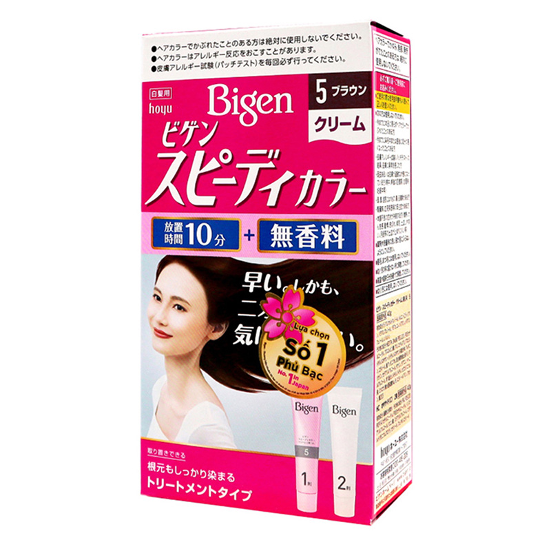 NHUỘM TÓC PHỦ BẠC BIGEN DÒNG KHÔNG MÙI (MÀU SỐ 5 - MÀU NÂU SẪM) - TUÝP 40GR