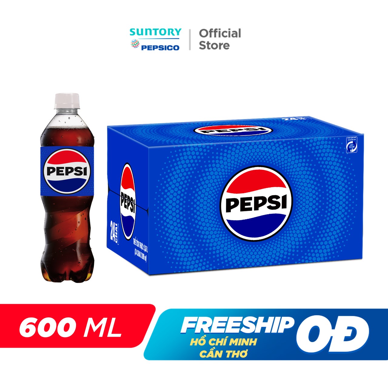 [SALE 15.6] Thùng 24 Chai Nước Ngọt Giải Khát Có Gaz Pepsi (600ml/chai)