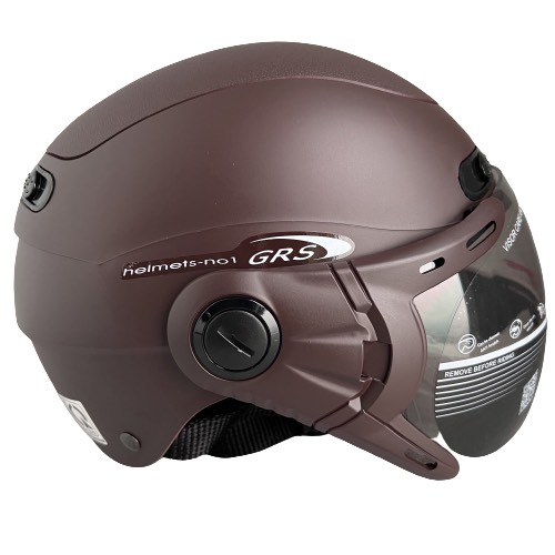 Mũ bảo hiểm nửa đầu cao cấp -  GRS A102K - Nâu nhám - Vòng đầu 54-57cm - Hàng chính hãng - Bảo hành 12 tháng