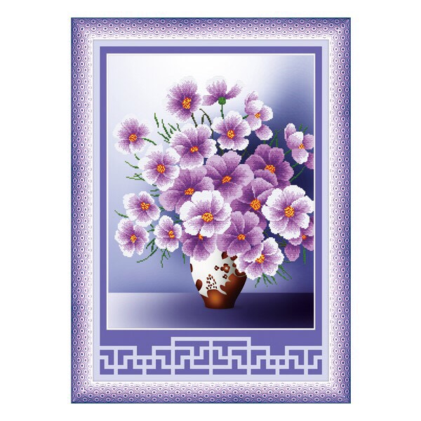 Tranh thêu chữ thập-Bình Hoa Tím chưa thêu