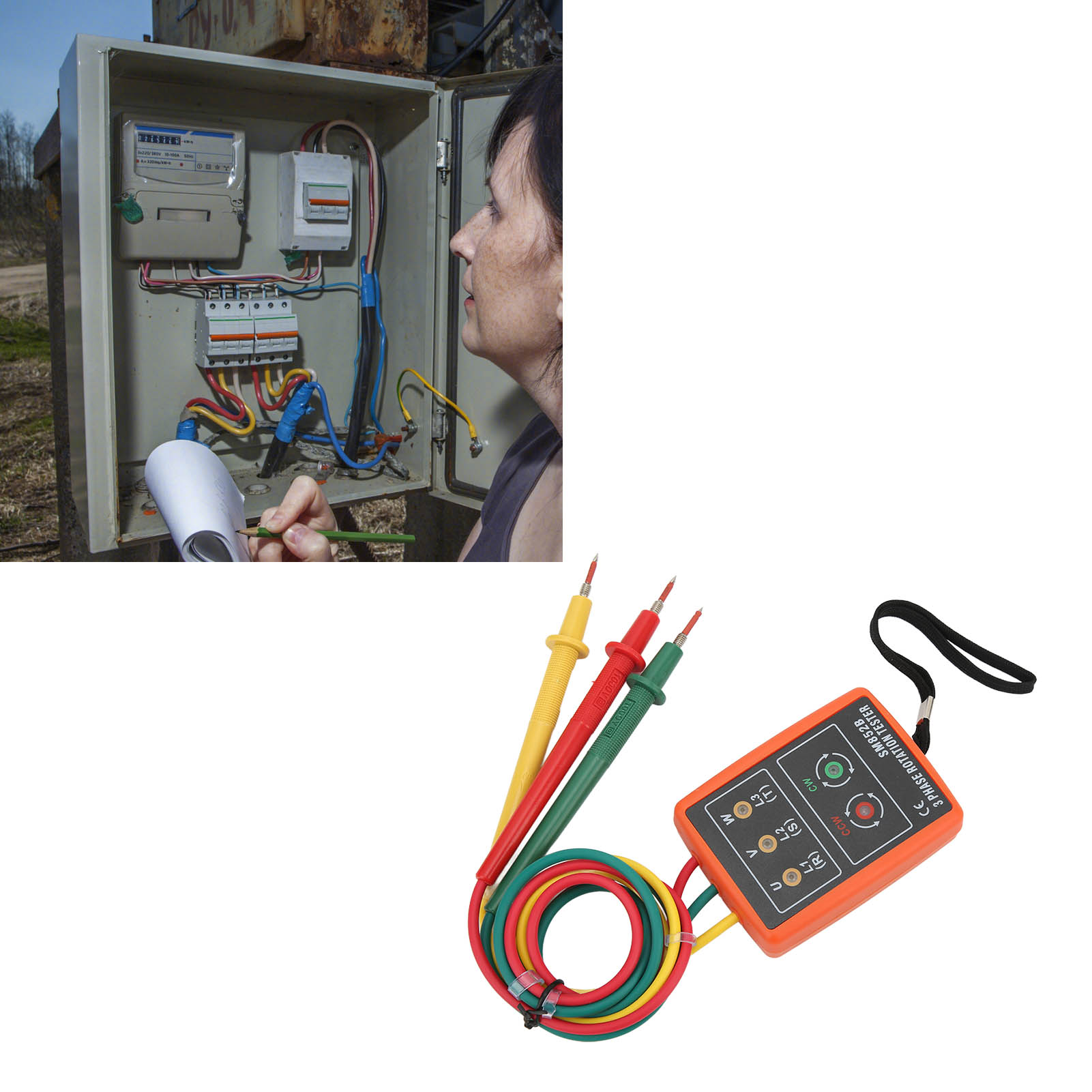 3 Phase Rotation Tester Meter for Electricity Testing Tool AC 60~600V 20Hz~400Hz