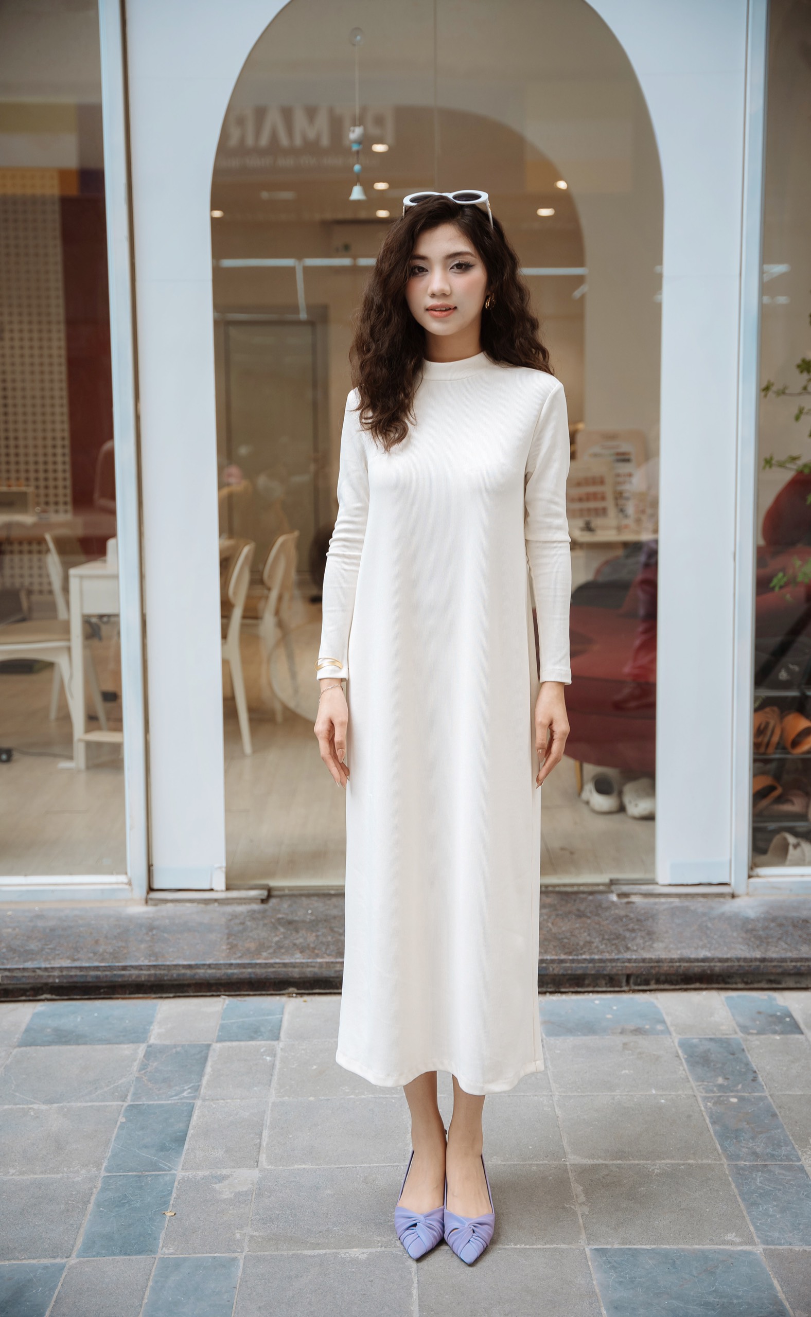 Đầm suông thun tăm dáng dài cổ 3 phân Leegi Design