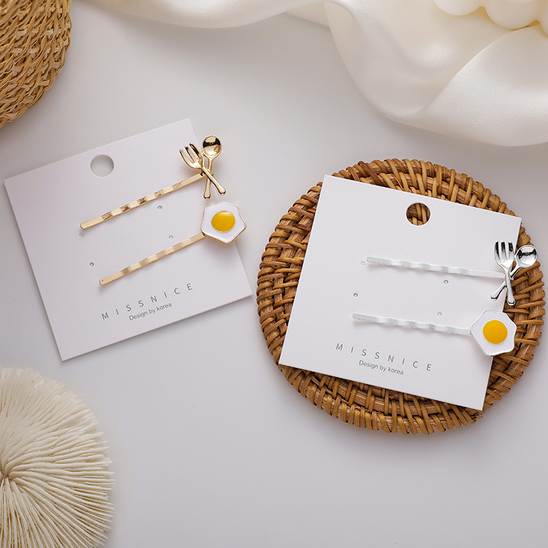 Set kẹp tóc trứng chiên cute - UniLabel