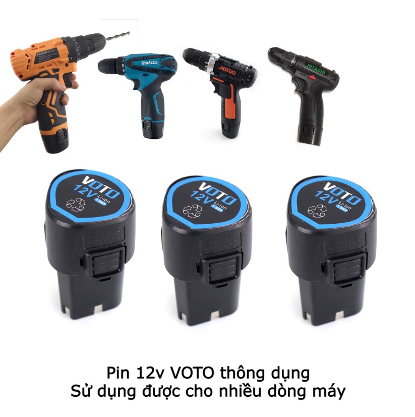 Pin máy khoan 12v Voto li-ion dùng cho máy khoan pin, máy bắt vít 12v pin tam giác