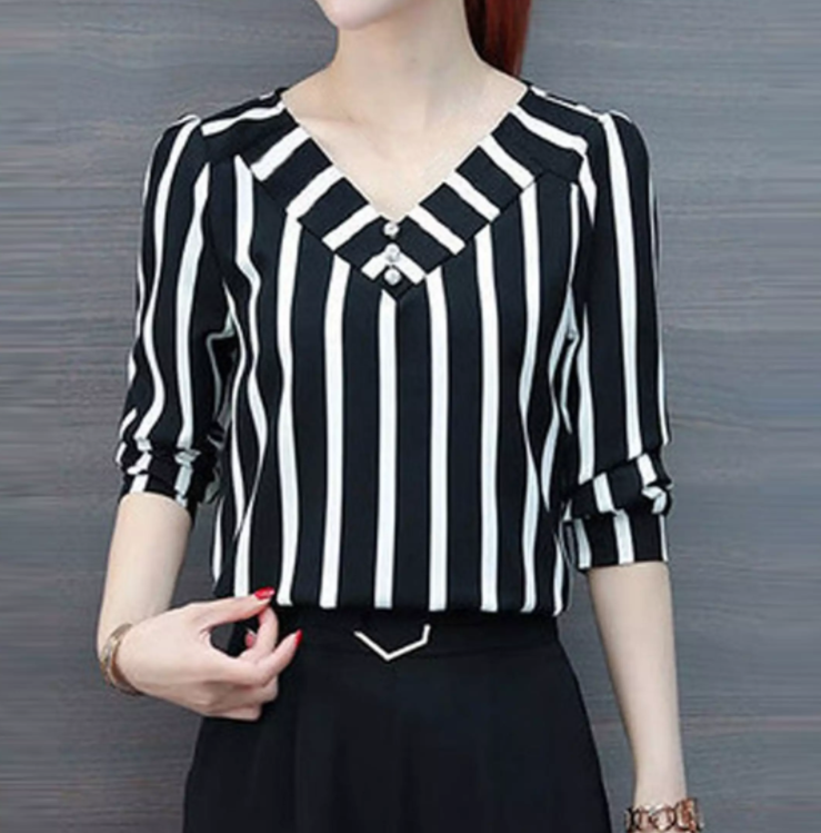 Áo cánh nữ tay lỡ thời trang áo sơ mi nữ công sở kẻ sọc