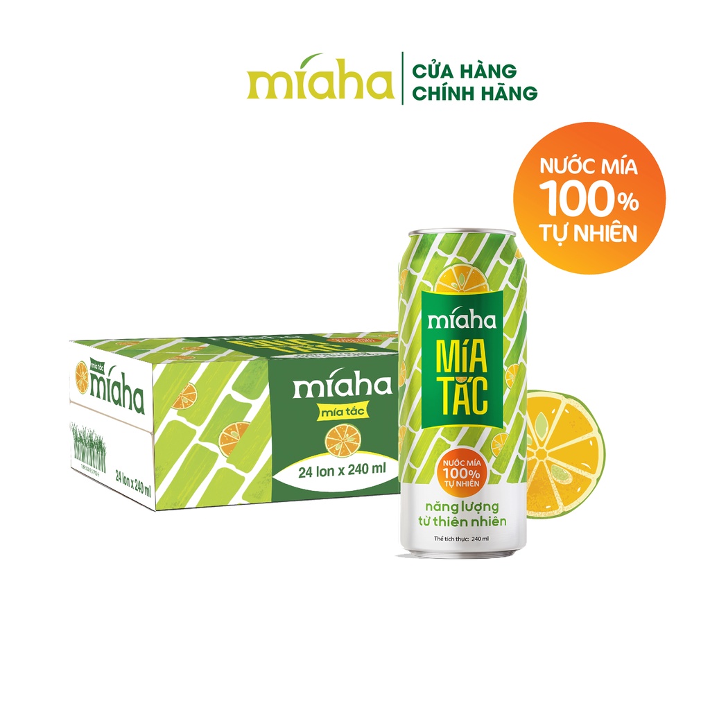 Thùng 24 Lon Nước Mía Tắc Tự Nhiên MÍAHA dung tích 240ml/Lon