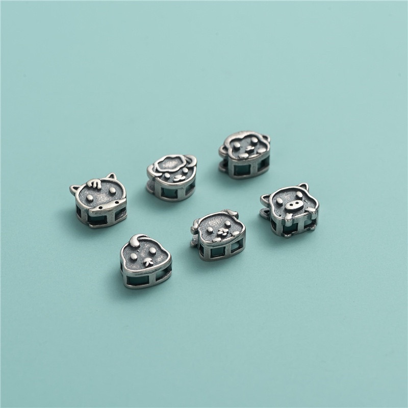 [MẪU MỚI] [S925] Charm bạc 3D xỏ ngang 12 con giáp - MH744