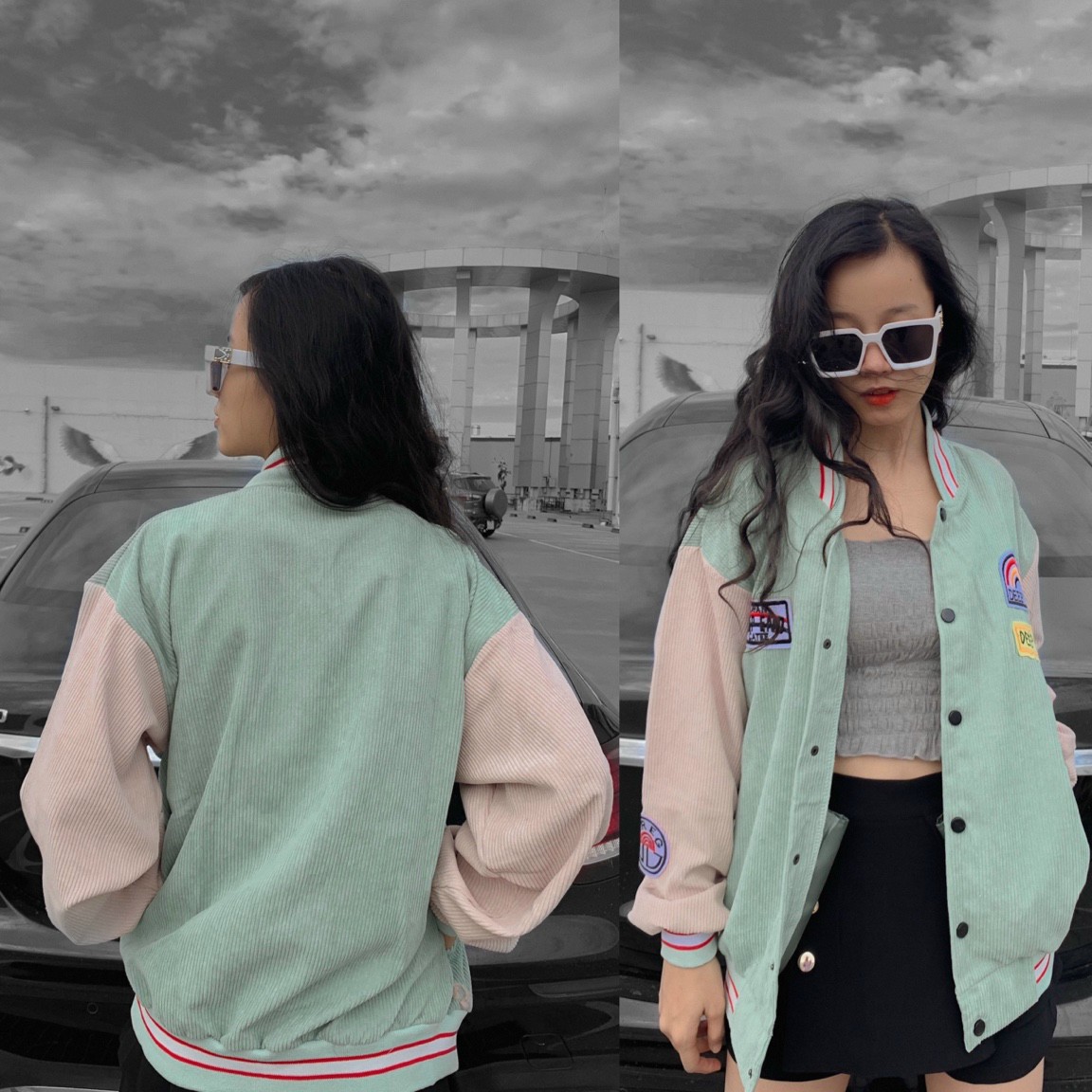 Áo Khoác Bomber Nhung Nữ Cầu Vồng Form Rộng - Áo Khoác Bomber Nữ TP489